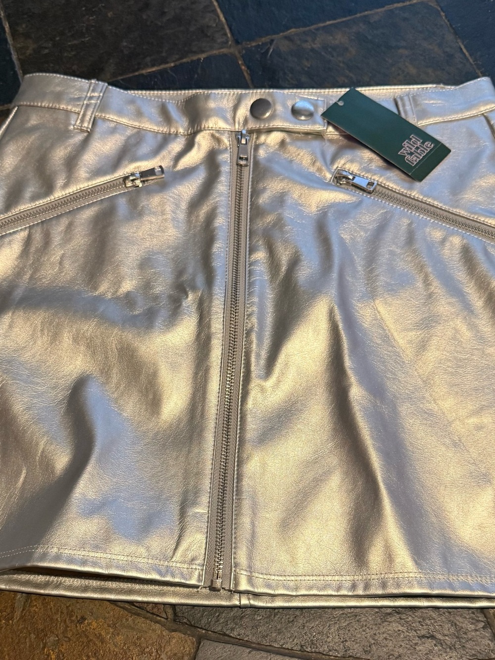 wild fable Metallic Silver Zip-Front Mini Skirt
